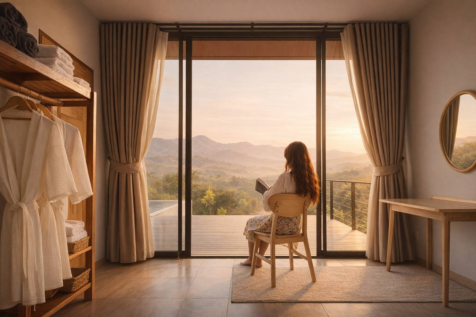 ห้องนอนพร้อมวิวภูเขาที่ Solitude Villas