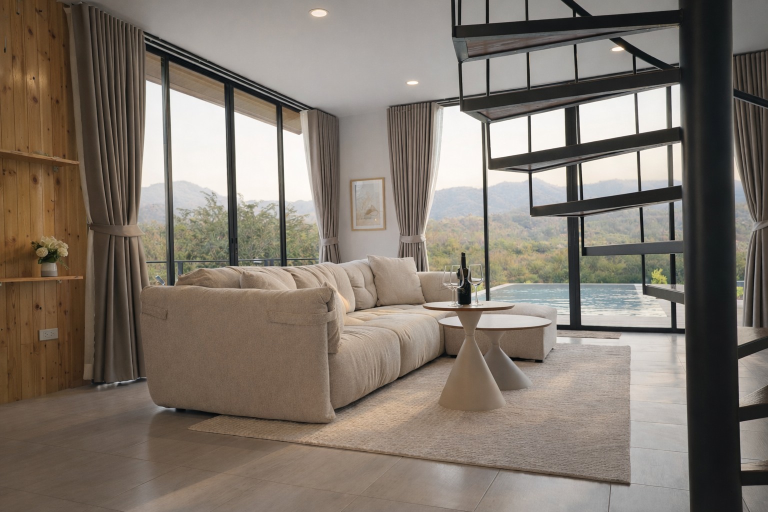 พื้นที่นั่งเล่นแบบเปิดภายในวิลล่า